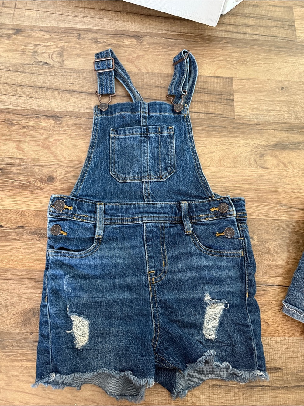 Cat & Jack Girls' Denim Overall Shorts - Dark Blue
